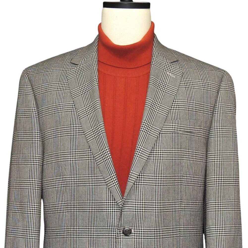 Andrew Fezza Handsome Gray Glen Plaid Men's Single Breasted Blazer 44-L MINT